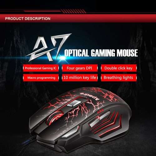 Apedra iMICE A7 High Precision Gaming Mouse LED four color controlled breathing light ... (Black)