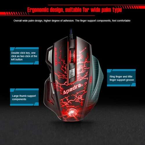 Apedra iMICE A7 High Precision Gaming Mouse LED four color controlled breathing light ... (Black)