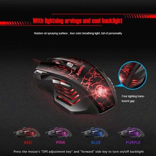 Apedra iMICE A7 High Precision Gaming Mouse LED four color controlled breathing light ... (Black)