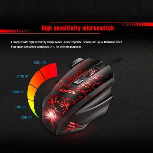 Apedra iMICE A7 High Precision Gaming Mouse LED four color controlled breathing light ... (Black)