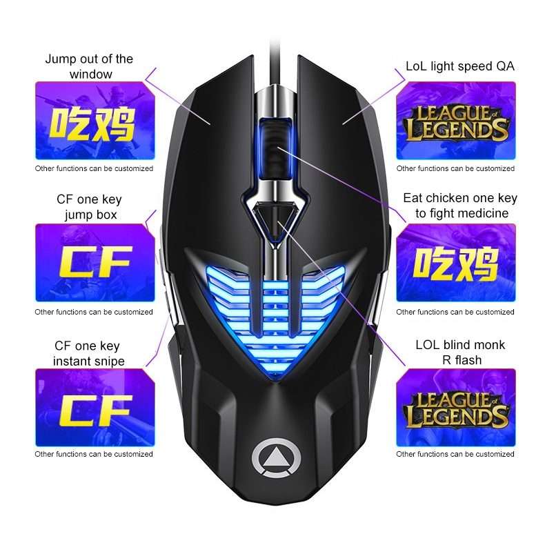 YINDIAO G4 3200DPI 4-modes Adjustable 7-keys RGB Light Programmable Wired Gaming Mouse (Black)