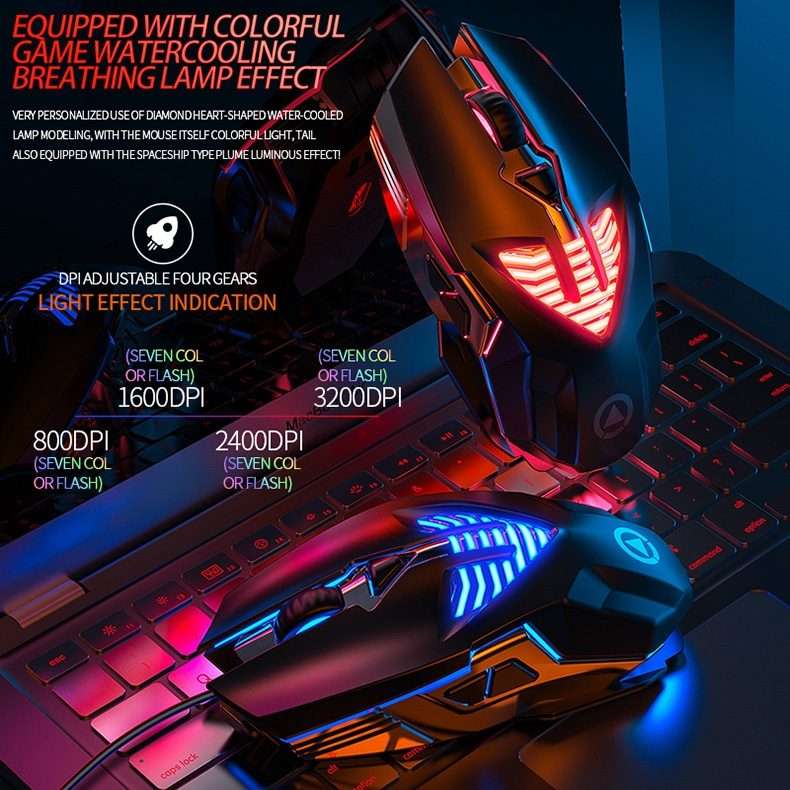 YINDIAO G4 3200DPI 4-modes Adjustable 7-keys RGB Light Programmable Wired Gaming Mouse (Black)