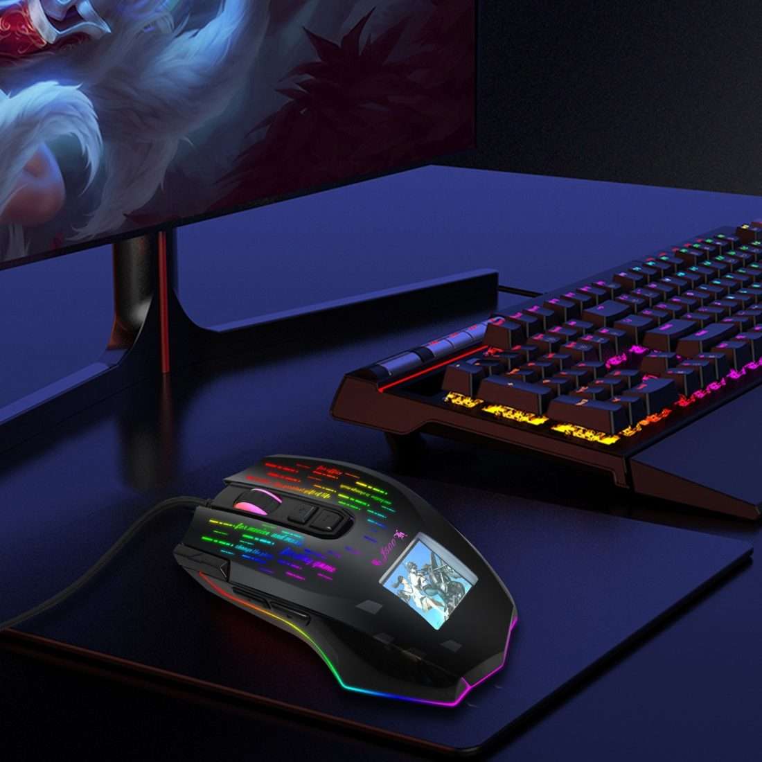 HXSJ J500 7 Keys RGB Programmable Display Screen Gaming Wired Mouse