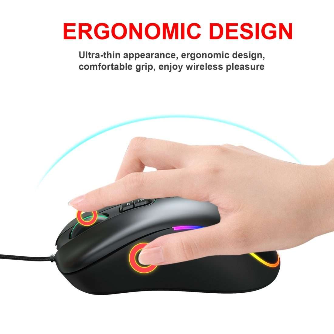 HXSJ J900 6 Keys RGB Lighting Programmable Gaming Wired Mouse (Black)