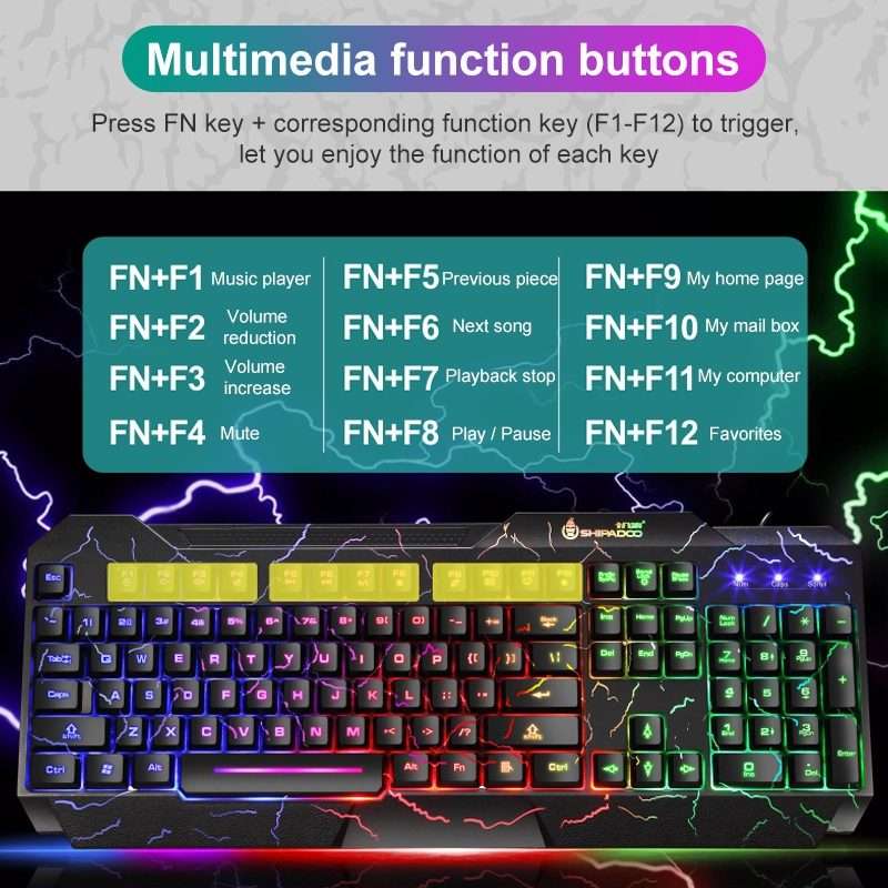 SHIPADOO D620 104-key Wired RGB Color Cracked Backlight Gaming Keyboard Mouse Kit for Laptop, PC