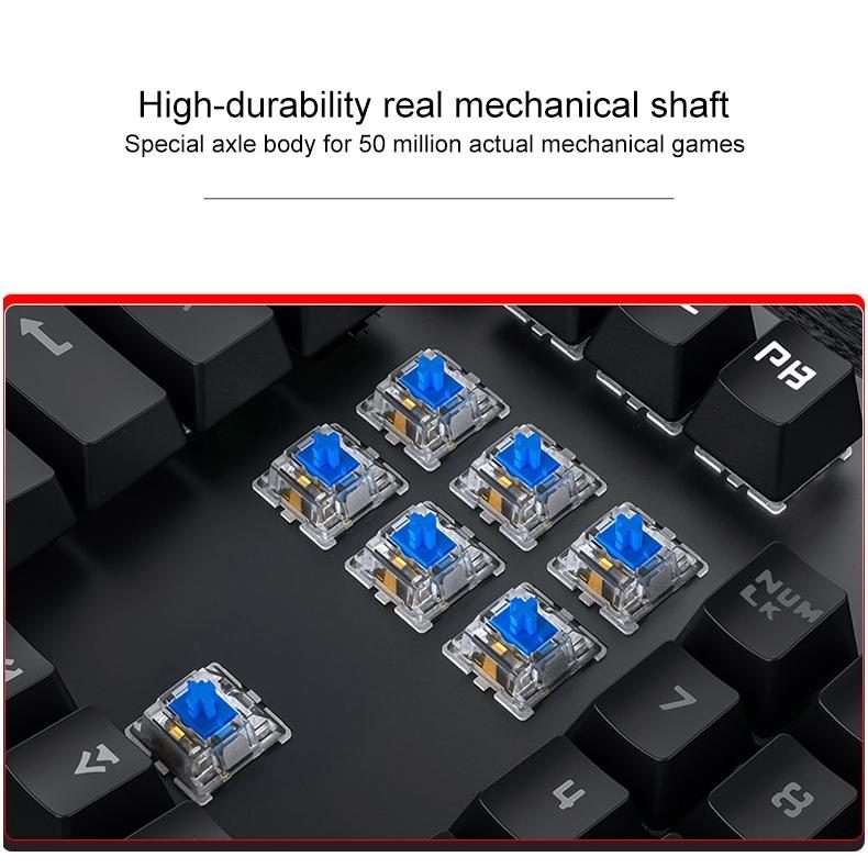 YINDIAO Electroplating Punk Mixed Light USB Mechanical Gaming Wired Keyboard, Blue Shaft (White)