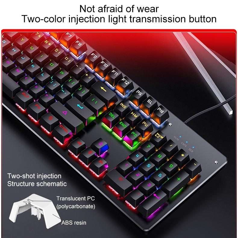 YINDIAO Classic Square Keys Mixed Light USB Mechanical Gaming Wired Keyboard, Blue Shaft (Black)