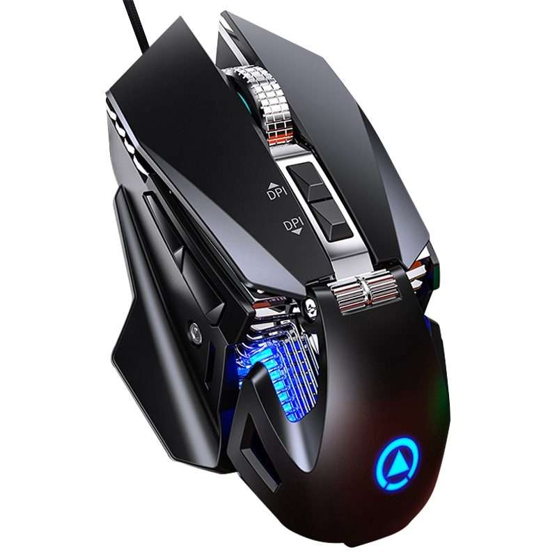 YINDIAO G10 7200DPI 7-modes Adjustable 7-keys RGB Light Wired Metal Mechanical Hard Co ... (Black)