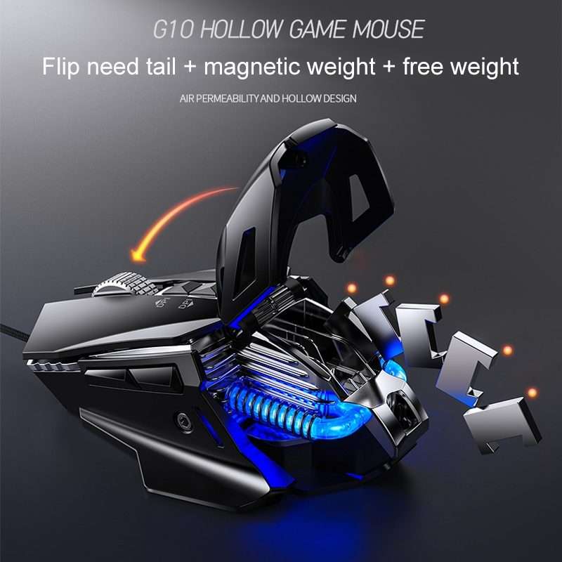 YINDIAO G10 7200DPI 7-modes Adjustable 7-keys RGB Light Wired Metal Mechanical Hard C ... (Silver)