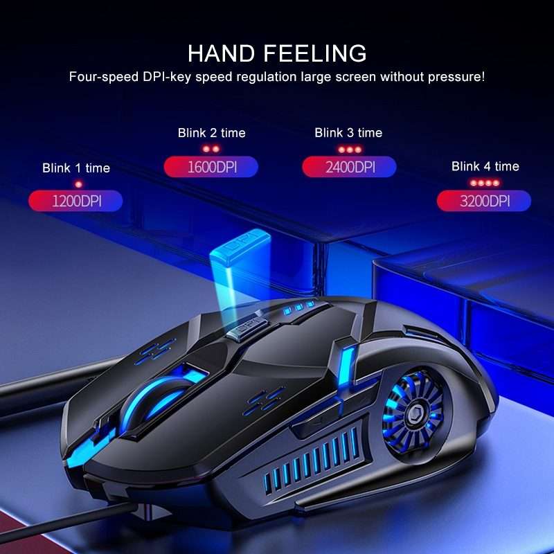 YINDIAO G5 3200DPI 4-modes Adjustable 6-keys RGB Light Wired Gaming Mouse (Grey)