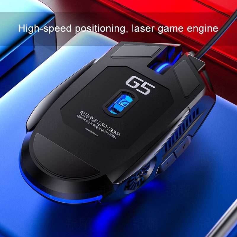 YINDIAO G5 3200DPI 4-modes Adjustable 6-keys RGB Light Wired Gaming Mouse (Grey)