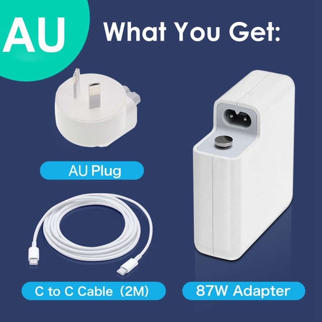 87W USB-C / Type-C Power Adapter with 2m USB Type-C Male to USB Type-C Male Charging Cable