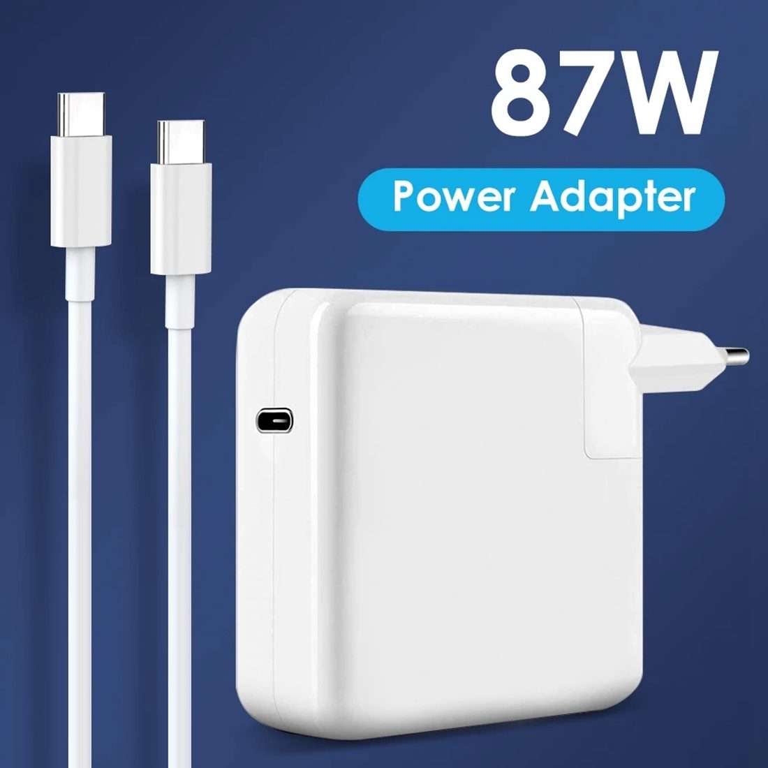 87W USB-C / Type-C Power Adapter with 2m USB Type-C Male to USB Type-C Male Charging Cable