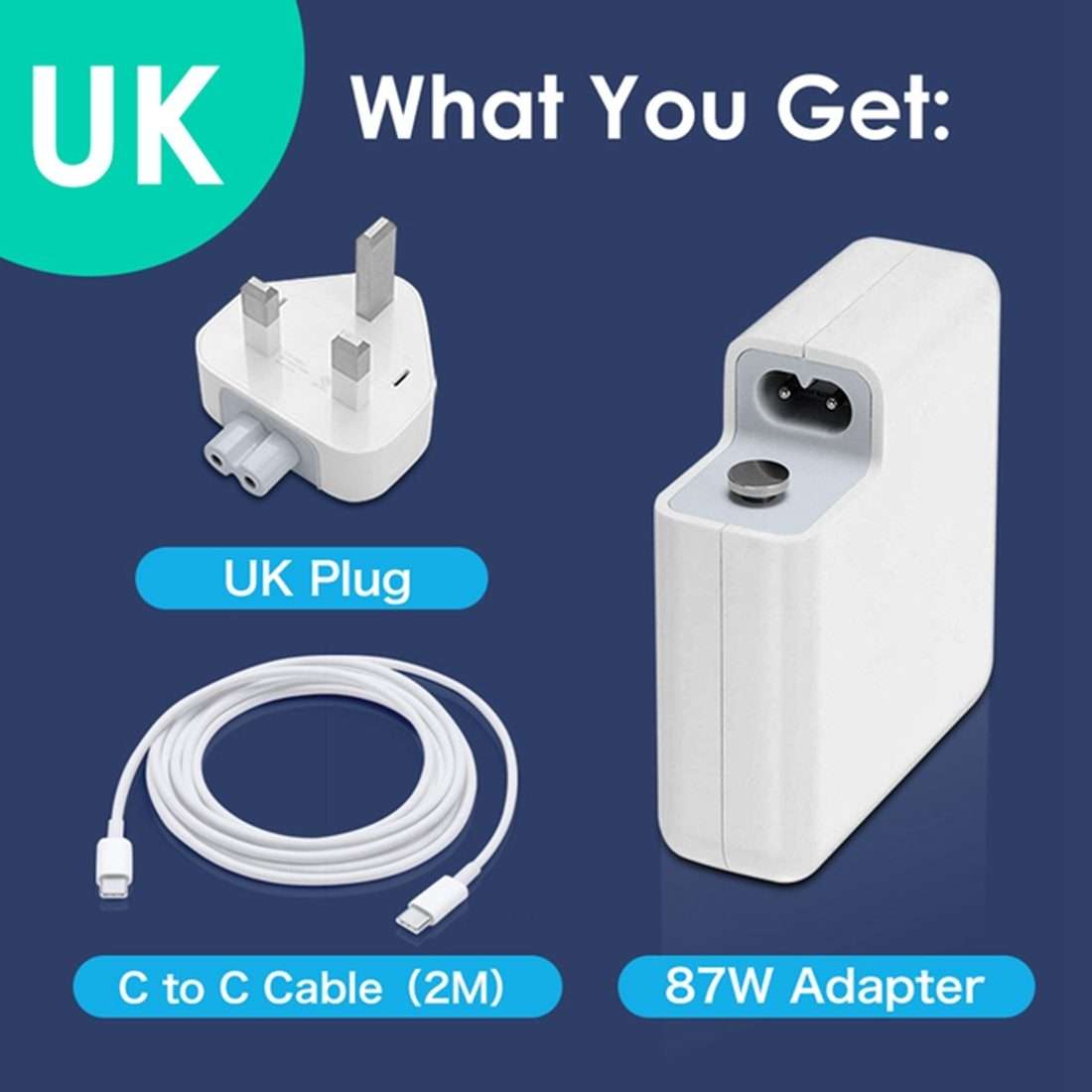 87W USB-C / Type-C Power Adapter with 2m USB Type-C Male to USB Type-C Male Charging Cable