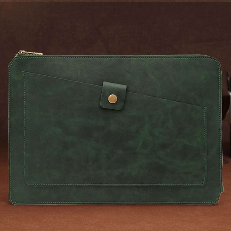 11.6 inch Genuine Leather Zipper Laptop Tablet Bag