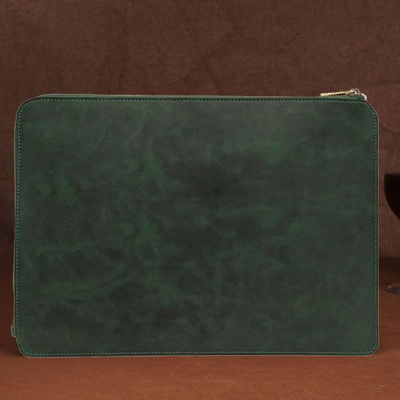 11.6 inch Genuine Leather Zipper Laptop Tablet Bag