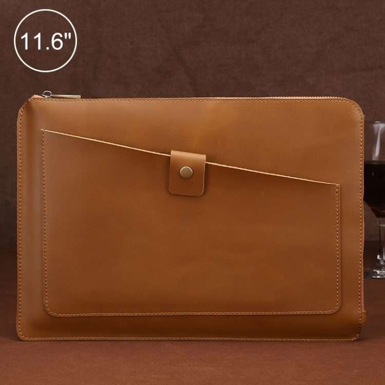 11.6 inch Genuine Leather Zipper Laptop Tablet Bag