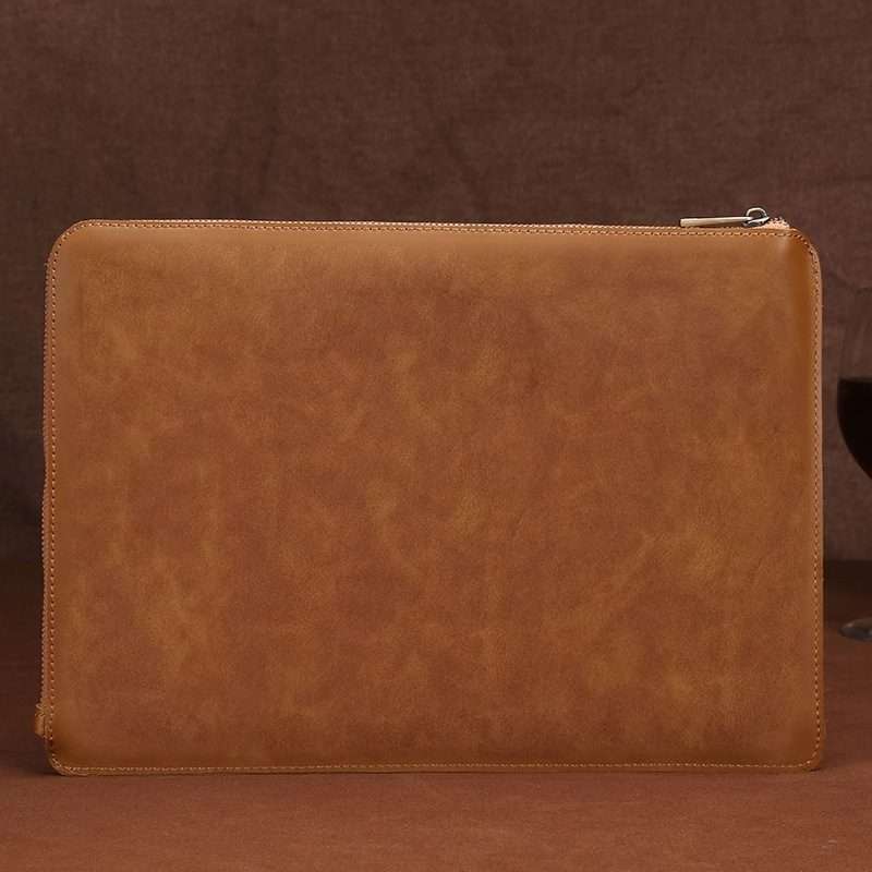 11.6 inch Genuine Leather Zipper Laptop Tablet Bag