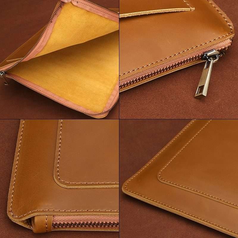 11.6 inch Genuine Leather Zipper Laptop Tablet Bag