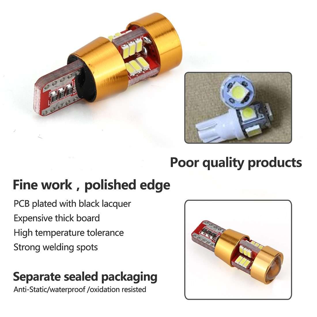 2 PCS LED Light Bulb 6000K White Super Bright 168 2825 W5W T10 Decoder Replacement