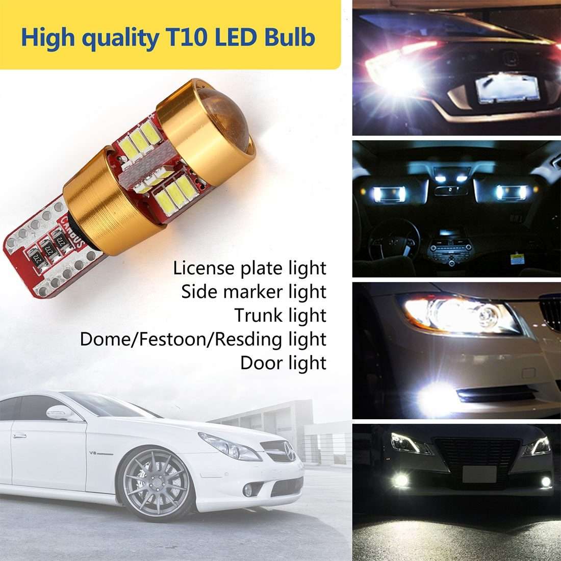2 PCS LED Light Bulb 6000K White Super Bright 168 2825 W5W T10 Decoder Replacement