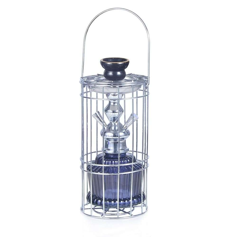 010-30 Double Tube Glass Iron Cage Hookah (Blue)