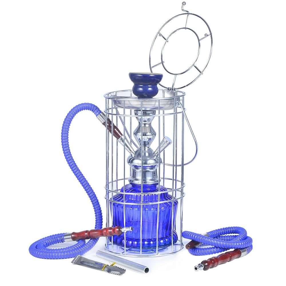 010-30 Double Tube Glass Iron Cage Hookah (Blue)