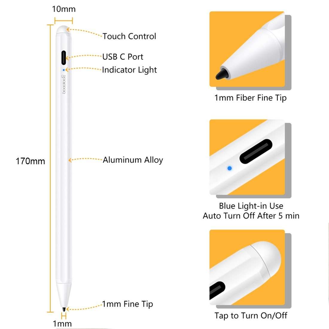 1.4-2.3mm Magnetic Design Superfine Nib Prevent Accidental Touch Handwritten Capacitiv ... (White)