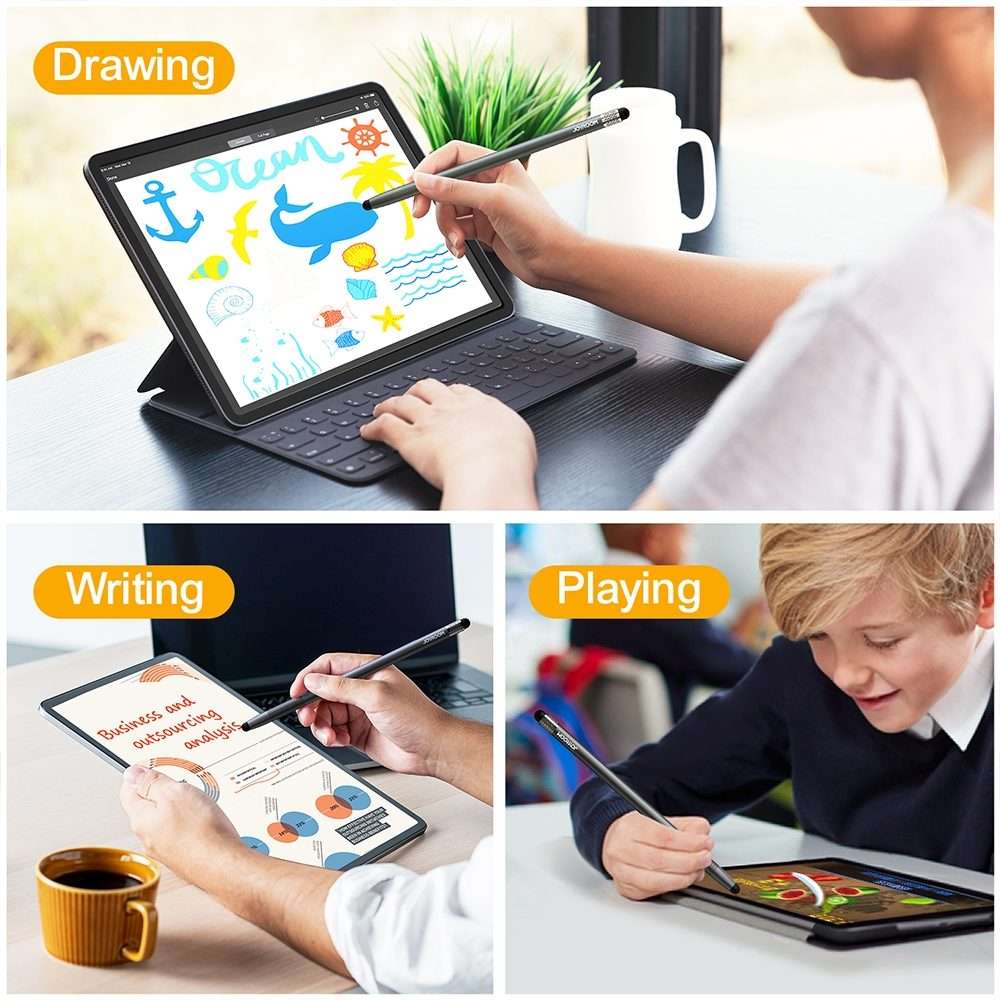 JOYROOM JR-DR01 Universal Dual-head Replaceable Silicone Tips Passive Tablet Stylus Pen (Black)