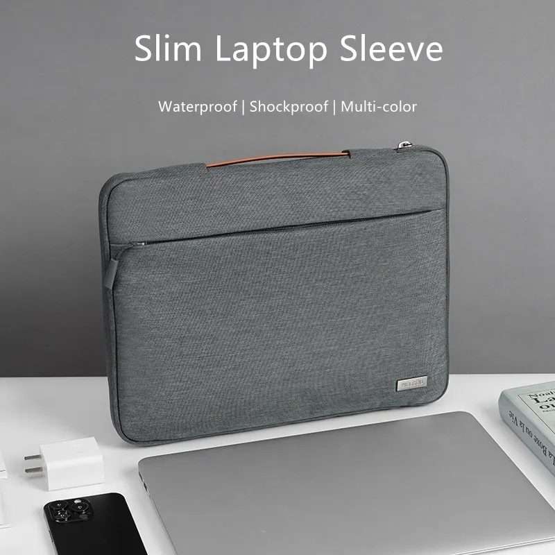 For 14 inch Laptop Zipper Waterproof Handheld Sleeve Bag (Grey)