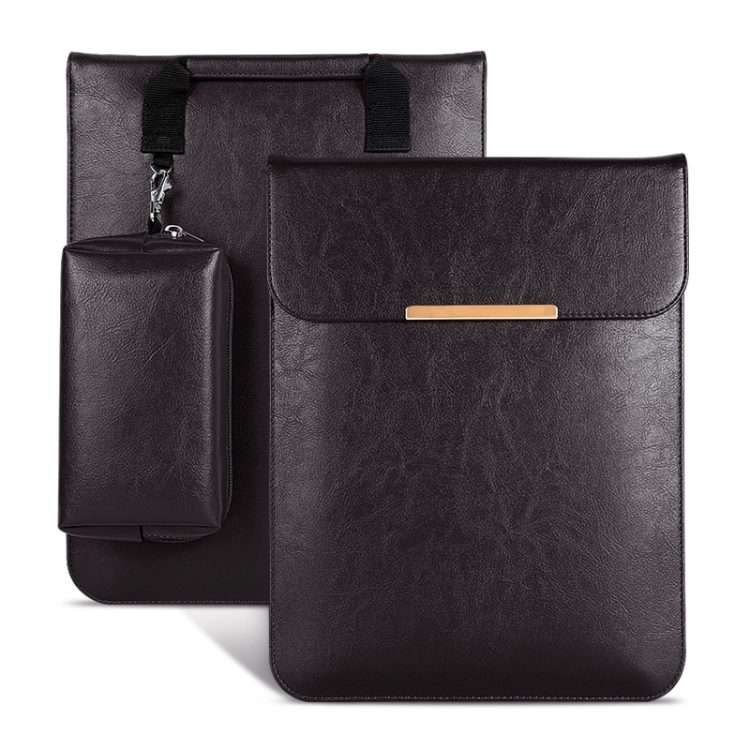 13.3 inch Laptop 2 in 1 PU Leather Sleeve Liner Bag with Mouse Storage Bag(Coffee)