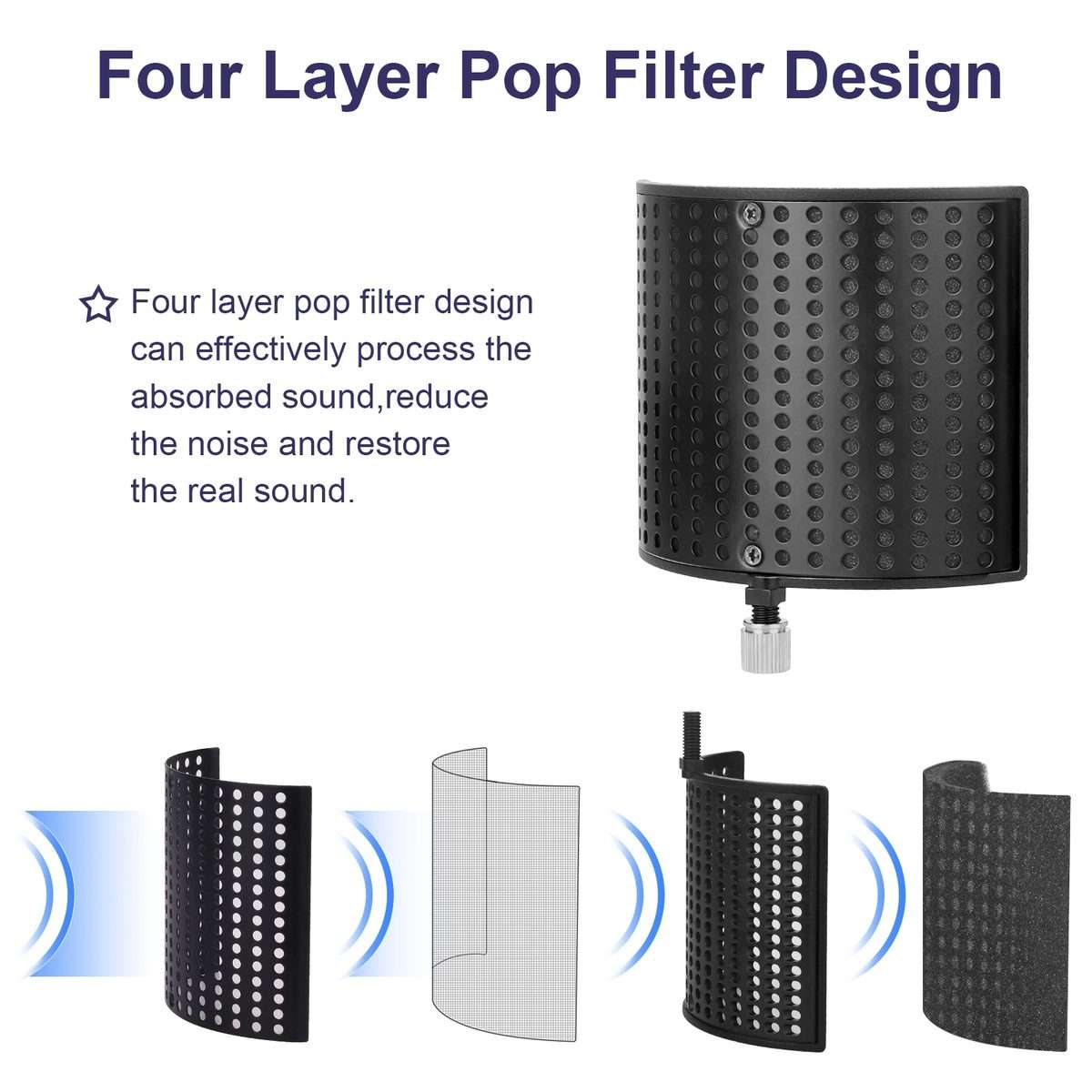 TEYUN PS-4x3 Condenser Microphone U-shaped Blowout Cover Desktop Bracket Audio Accesso ... (Black)