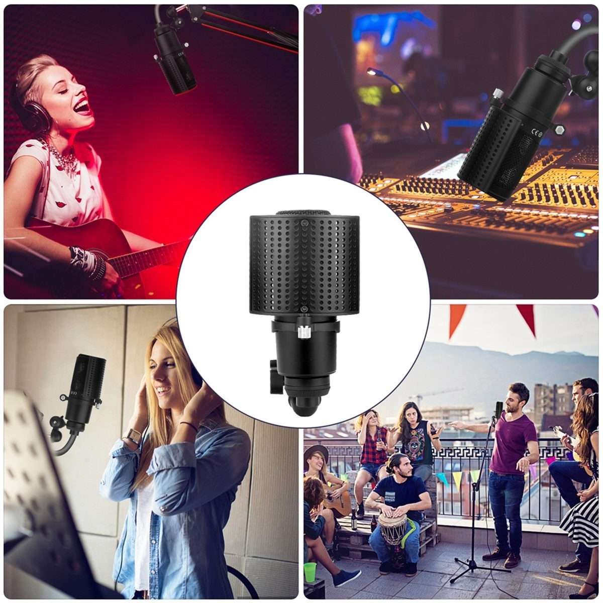 TEYUN PS-4x3 Condenser Microphone U-shaped Blowout Cover Desktop Bracket Audio Accesso ... (Black)