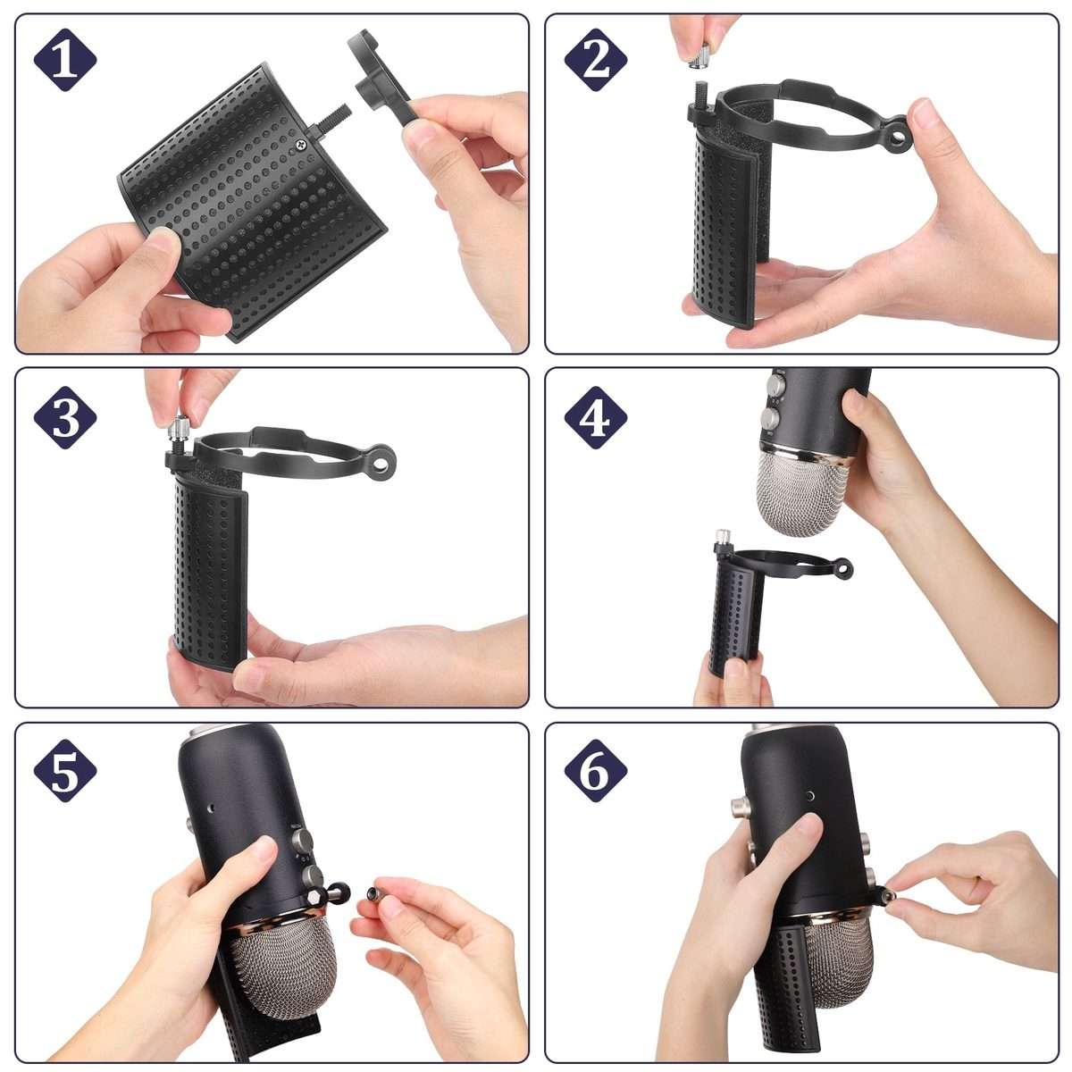 TEYUN PS-4x3 Condenser Microphone U-shaped Blowout Cover Desktop Bracket Audio Accesso ... (Black)