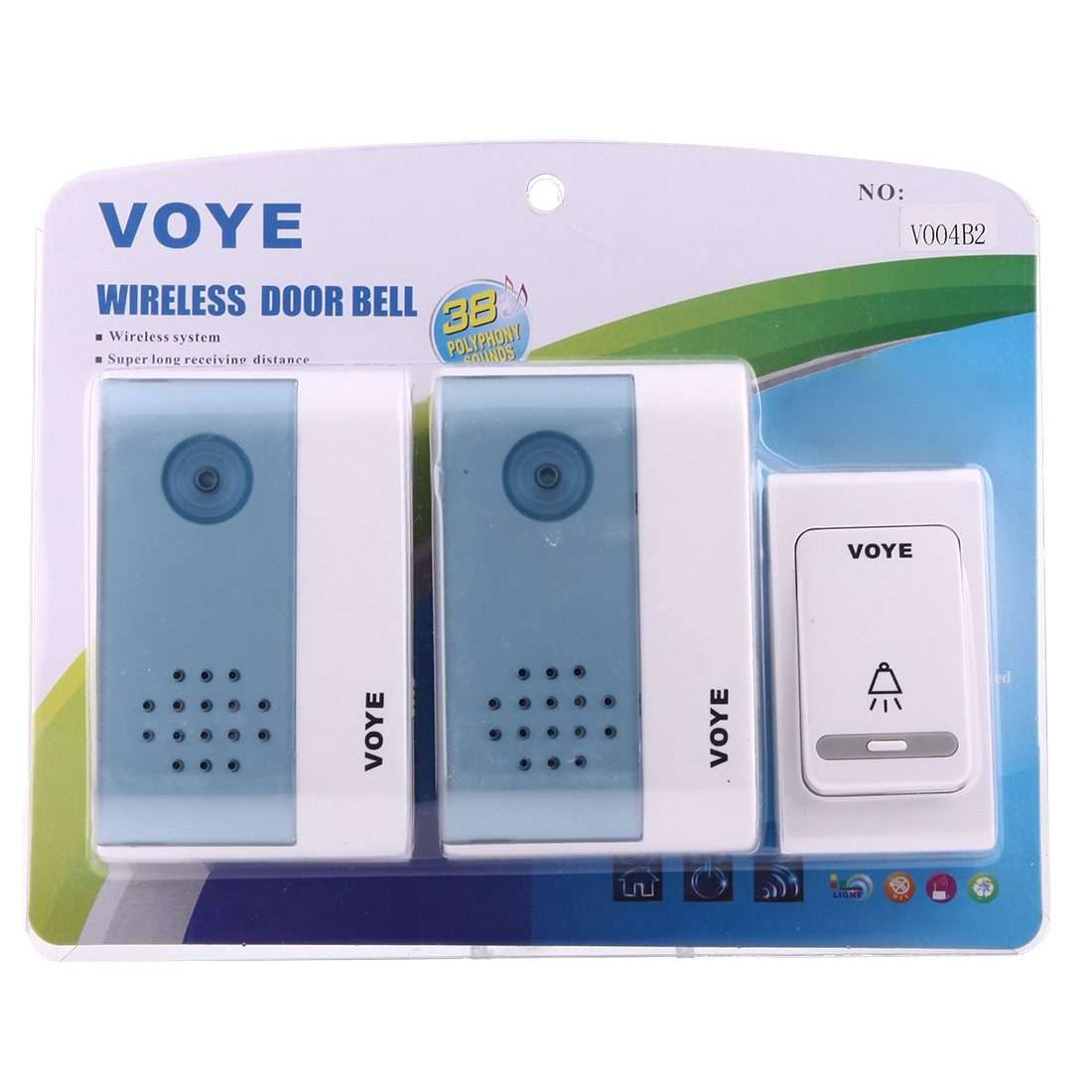 VOYE V004B2 Wireless Smart Music Home Doorbell with Dual Receiver, Remote Control D ... (Open Air)