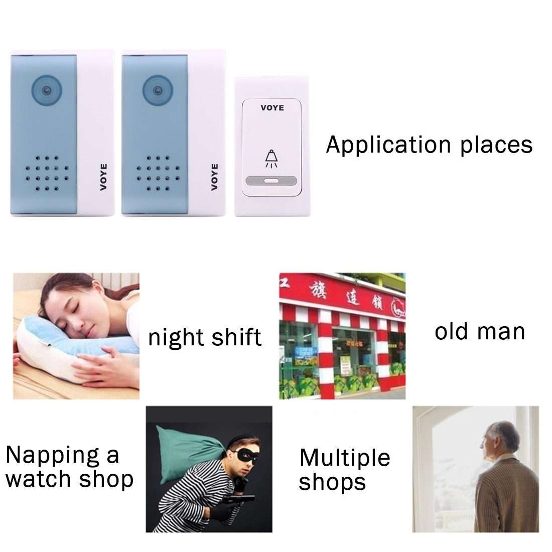 VOYE V004B2 Wireless Smart Music Home Doorbell with Dual Receiver, Remote Control D ... (Open Air)