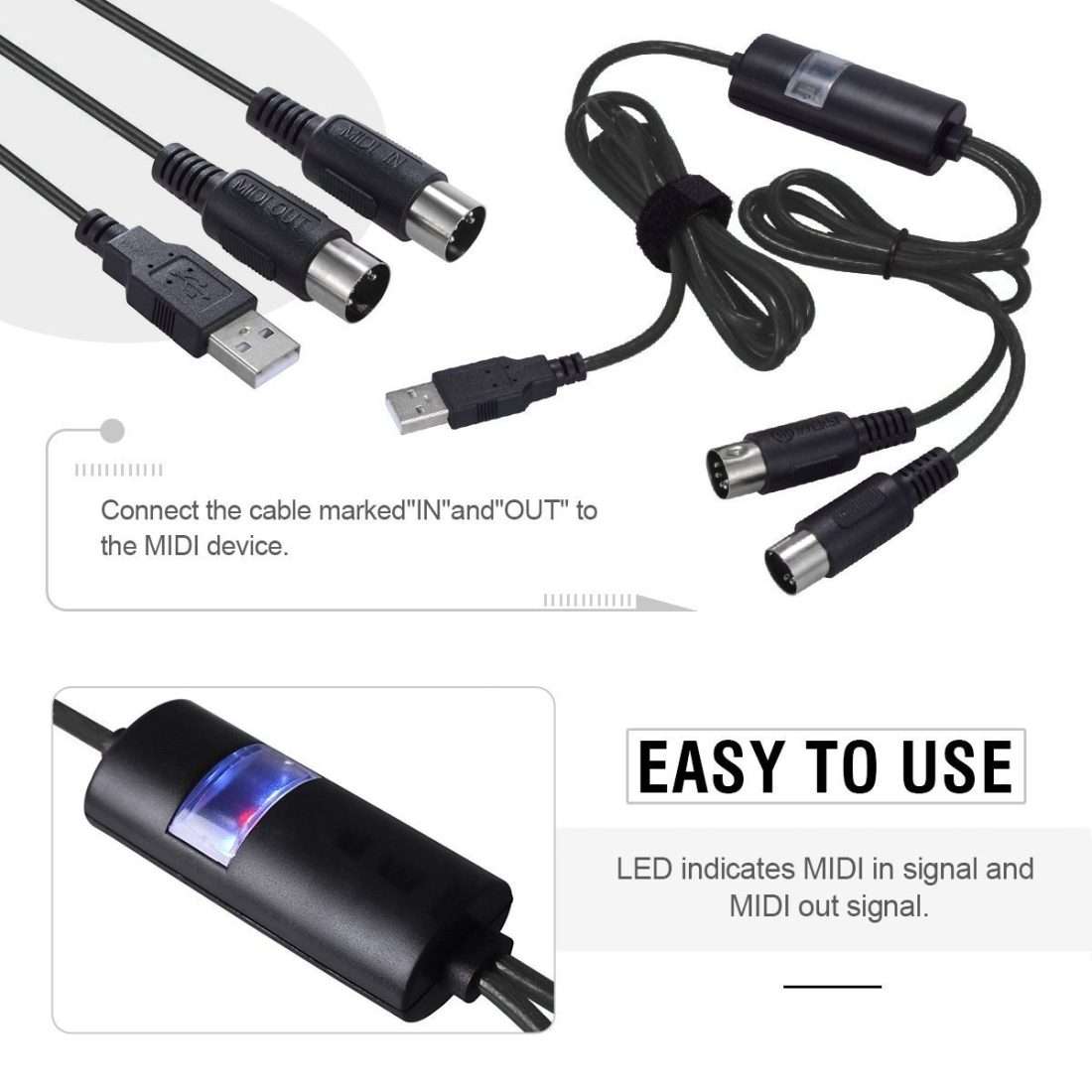 WERSI UM-18 USB MIDI Cable MidiPort Midi Cable Electric Piano Electronic Drum Music Edit ... (Red)