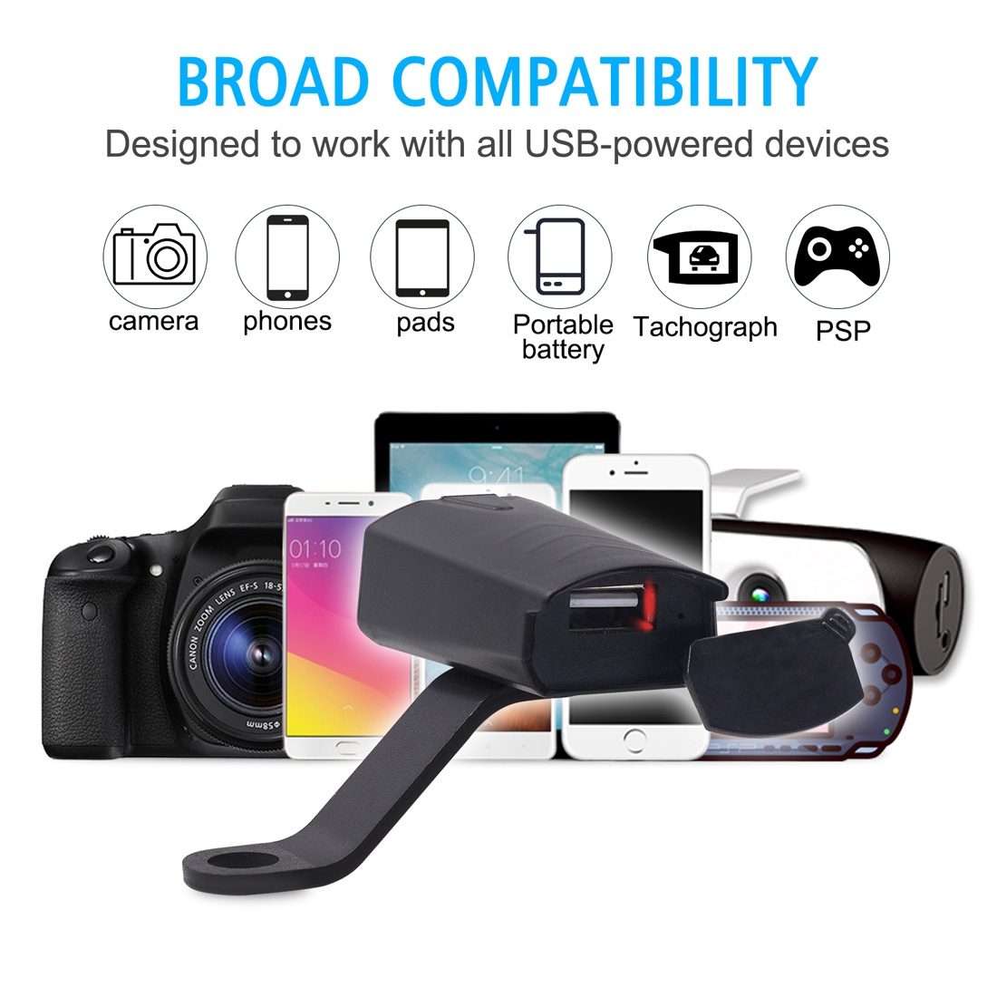 Motorcycle Waterproof DC 8-32V 5V / 1.2A Rearview Mirror USB Phone Charger Adapter, with Indicator