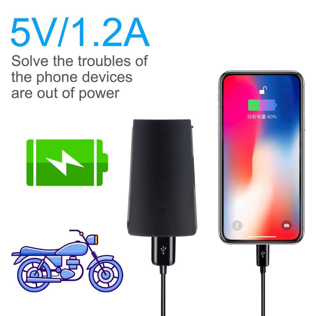 Motorcycle Waterproof DC 8-32V 5V / 1.2A Rearview Mirror USB Phone Charger Adapter, with Indicator