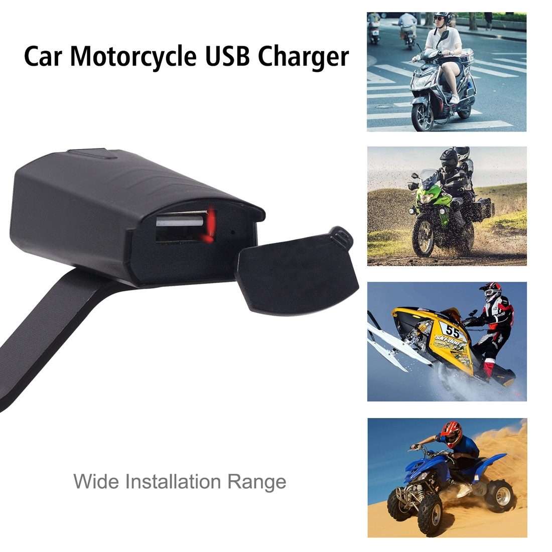 Motorcycle Waterproof DC 8-32V 5V / 1.2A Rearview Mirror USB Phone Charger Adapter, with Indicator