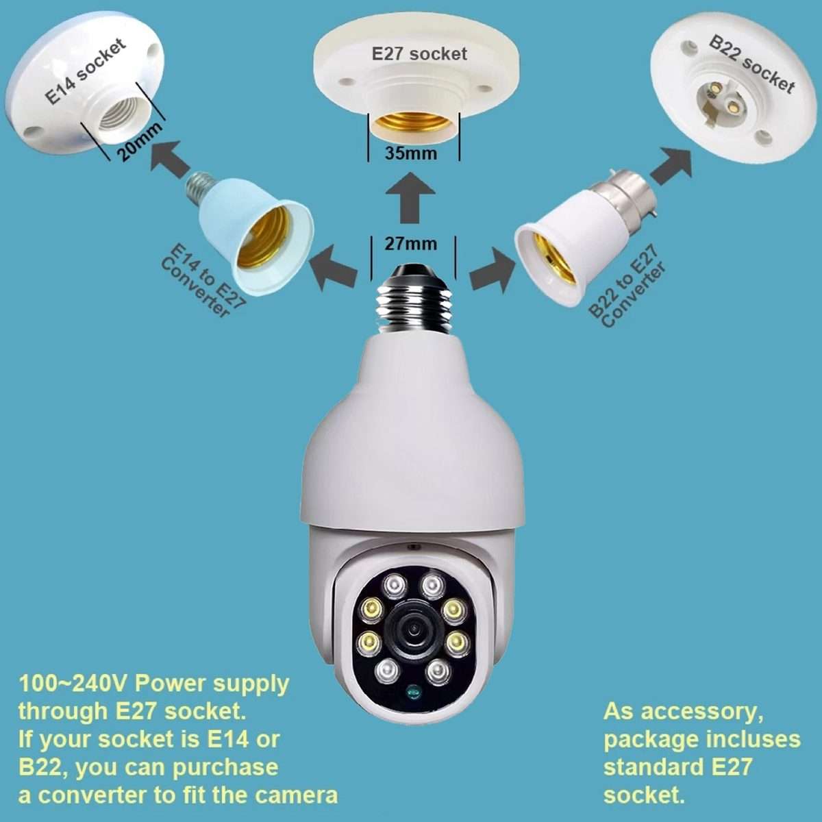 DP19 Smart WiFi HD Outdoor Network Light Bulb Camera, Support Infrared Night Vision & Motion Detec