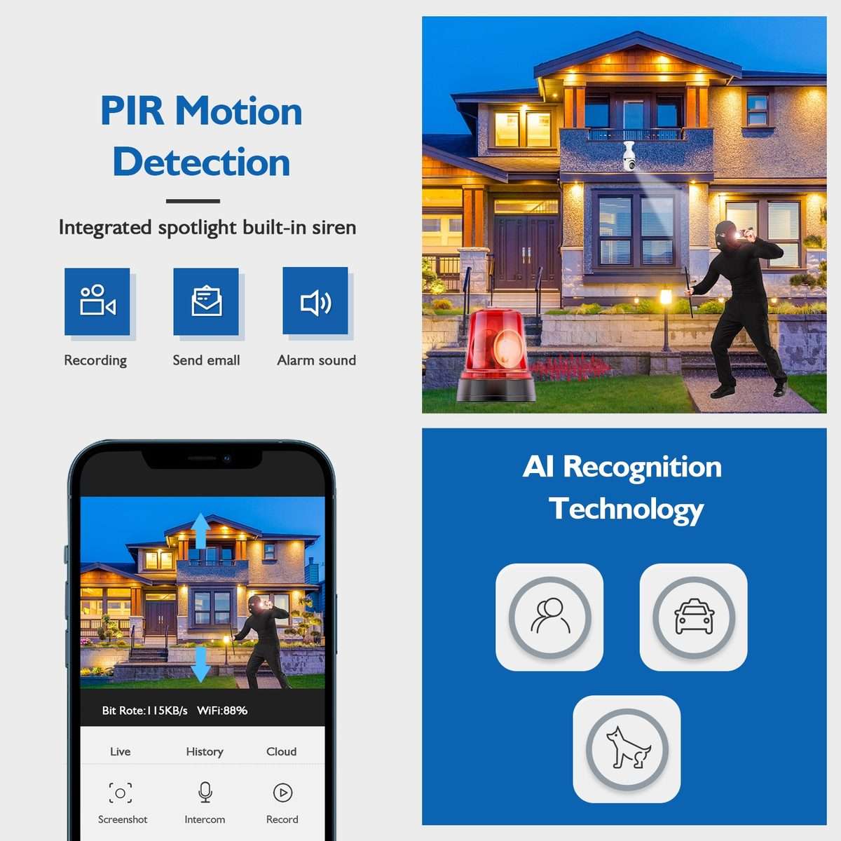 DP17 2.0 Million Pixels Dual Light Source Smart Dual-band WiFi 1080P HD Outdoor Network Light Bulb