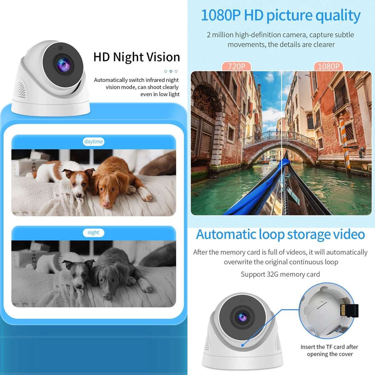 A5 Smart Conch WiFi Camera 1080P HD Night Vision IP Camera, USB Power-in (White)