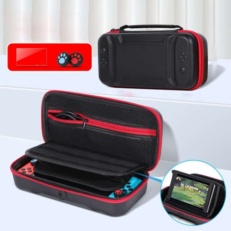 Portable EVA Storage Bag Protective Case Handbag with Holder Function for Nintendo ... (Black Red)