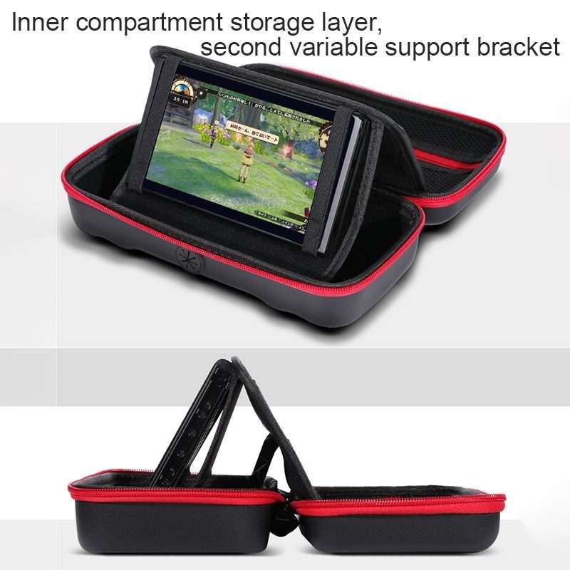 Portable EVA Storage Bag Protective Case Handbag with Holder Function for Nintendo ... (Black Red)