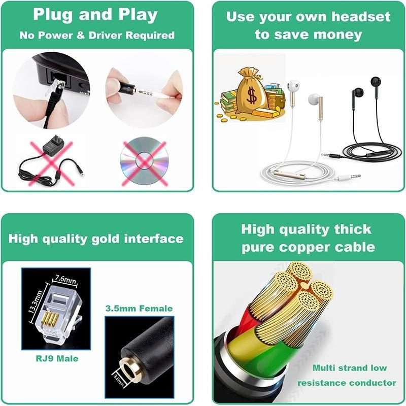 3.5mm Jack to RJ9 PC / Mobile Phones Headset to Office Phone Adapter Convertor Cable ... (Black)