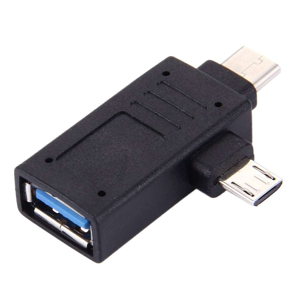 USB-C / Type-C Male + Micro USB Male to USB 3.0 Female Adapter(Black)