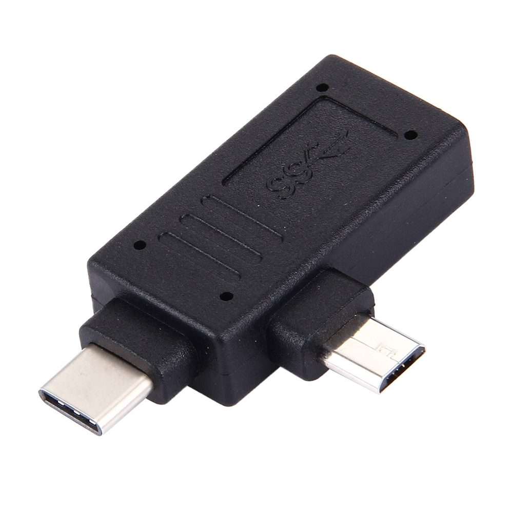USB-C / Type-C Male + Micro USB Male to USB 3.0 Female Adapter(Black)