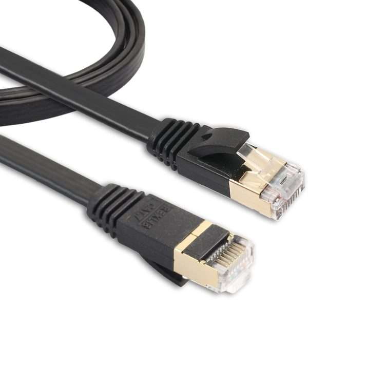1m CAT7 10 Gigabit Ethernet Ultra Flat Patch Cable for Modem Router LAN Network - Buil ... (Black)