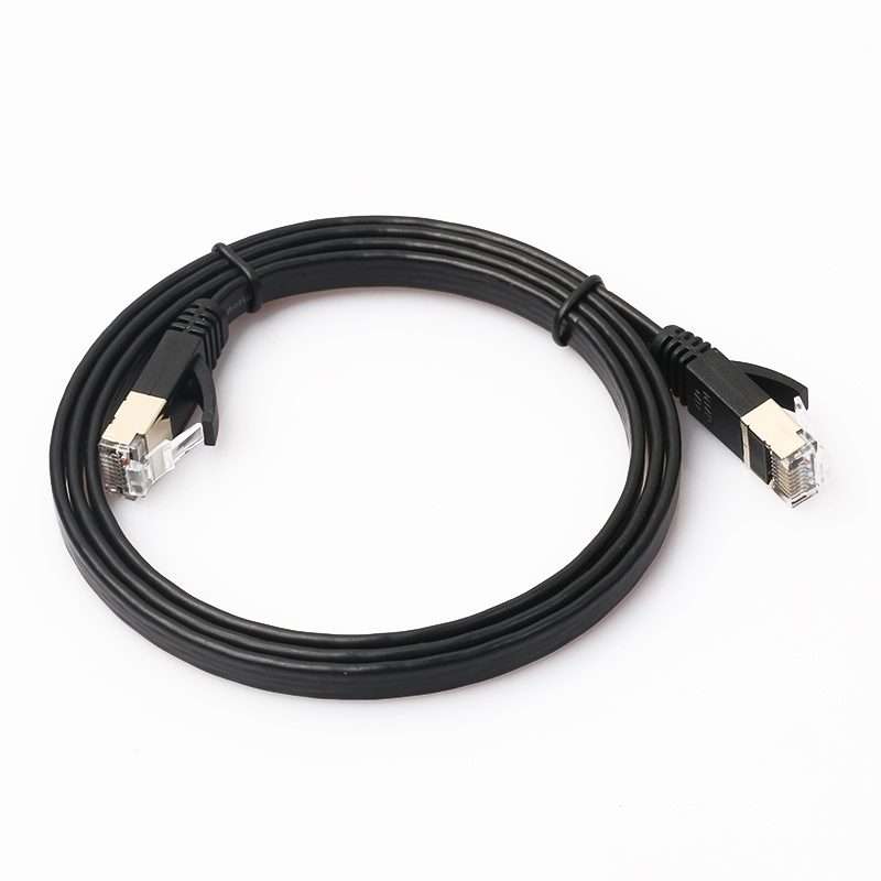 1m CAT7 10 Gigabit Ethernet Ultra Flat Patch Cable for Modem Router LAN Network - Buil ... (Black)